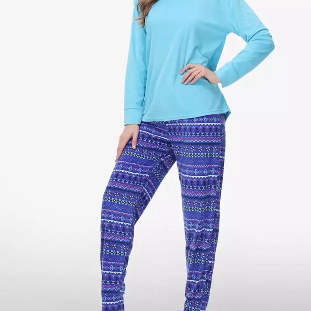 Women's INK + IVY Blue Light Blue Henley With Patterned Pants PJ Set From MACY'S